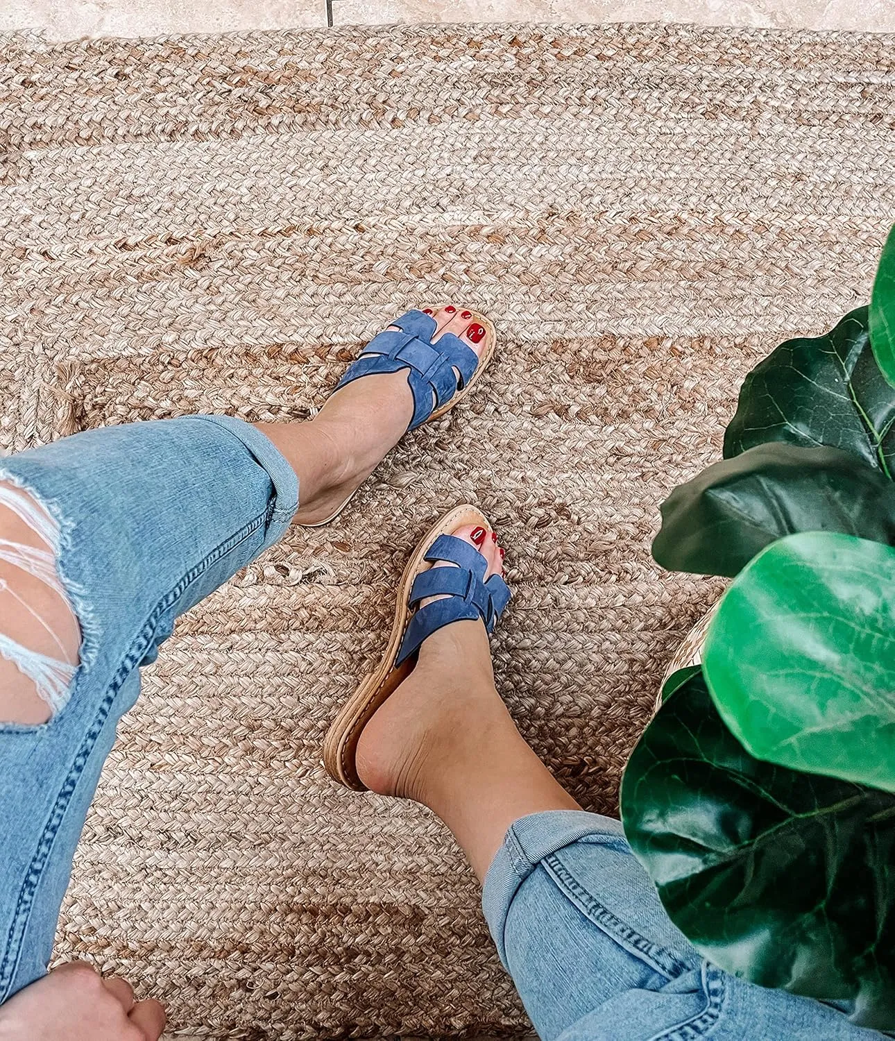 Women's Flat Sandals from Genuine Leather Blue, Slip On Handmade Sandals, Greek Sandals for Women, Gift for Her, Handmade Leather Greek Sandals Blue (7)