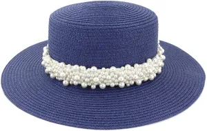 Womens Flat Top Straw Hat Wide Brim Floppy Fedora Summer Beach Sun Hat Sunshade Ladies Sun Hat