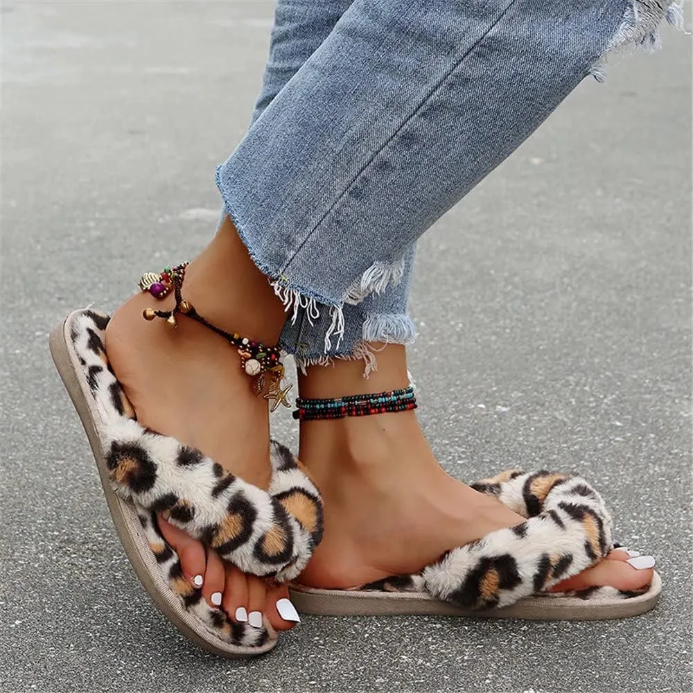 Women's Fuzzy Slippers Open Toe Fur Slides Fluffy Plush Slippers Furry Slip On Slippers House Shoes