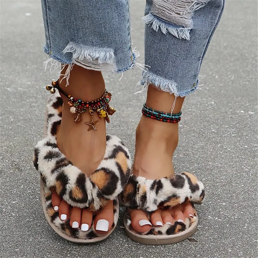 Women's Fuzzy Slippers Open Toe Fur Slides Fluffy Plush Slippers Furry Slip On Slippers House Shoes