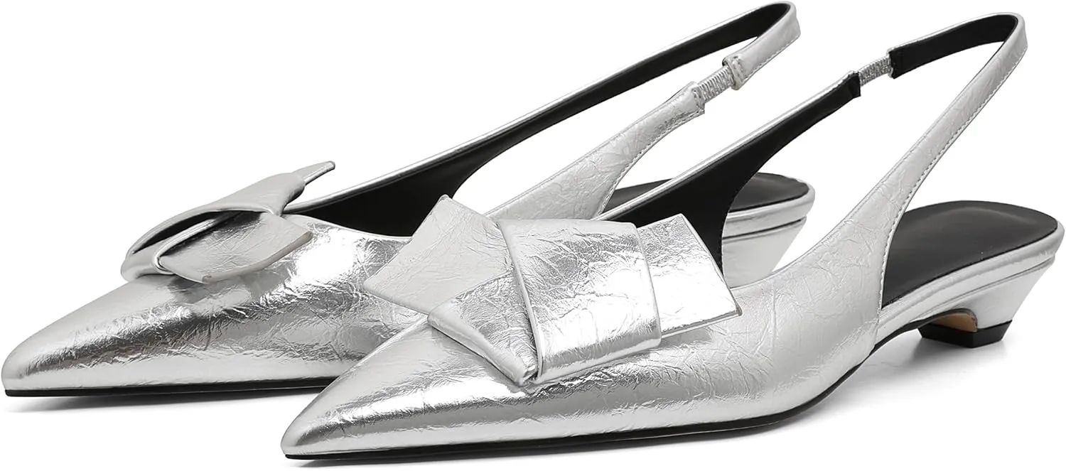 Women's Kitten Heels Black Pumps Dress Shoes Low Heel Wedding Slingback Pointed Toe Bridal Shoes