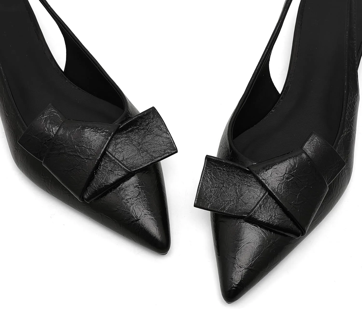 Women's Kitten Heels Black Pumps Dress Shoes Low Heel Wedding Slingback Pointed Toe Bridal Shoes