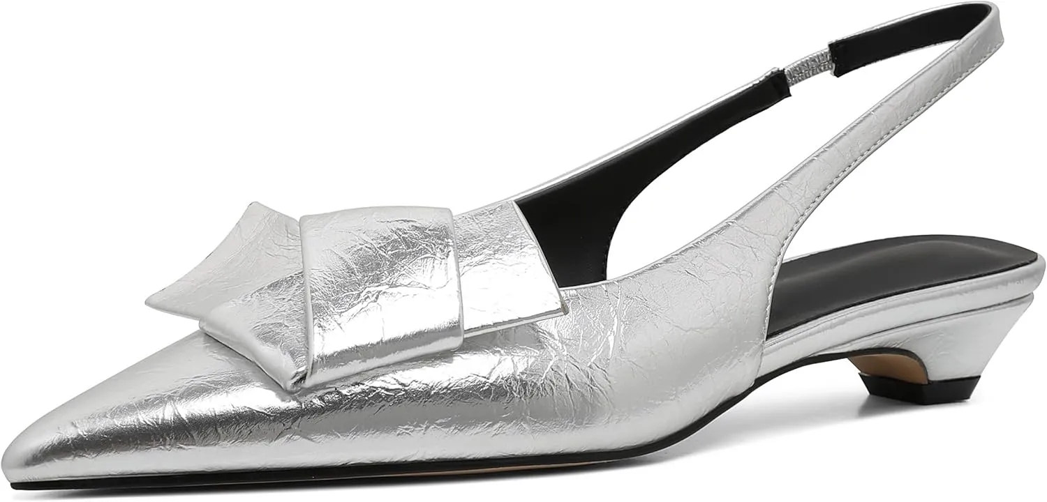 Women's Kitten Heels Black Pumps Dress Shoes Low Heel Wedding Slingback Pointed Toe Bridal Shoes