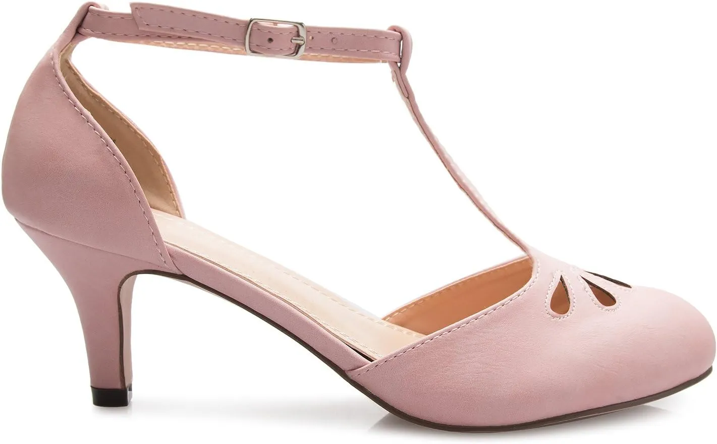 Women's Kitten Low Heels T-Strap Pumps - Adorable Vintage Retro Shoes with T Strap - Unique Upper Cut Out Design