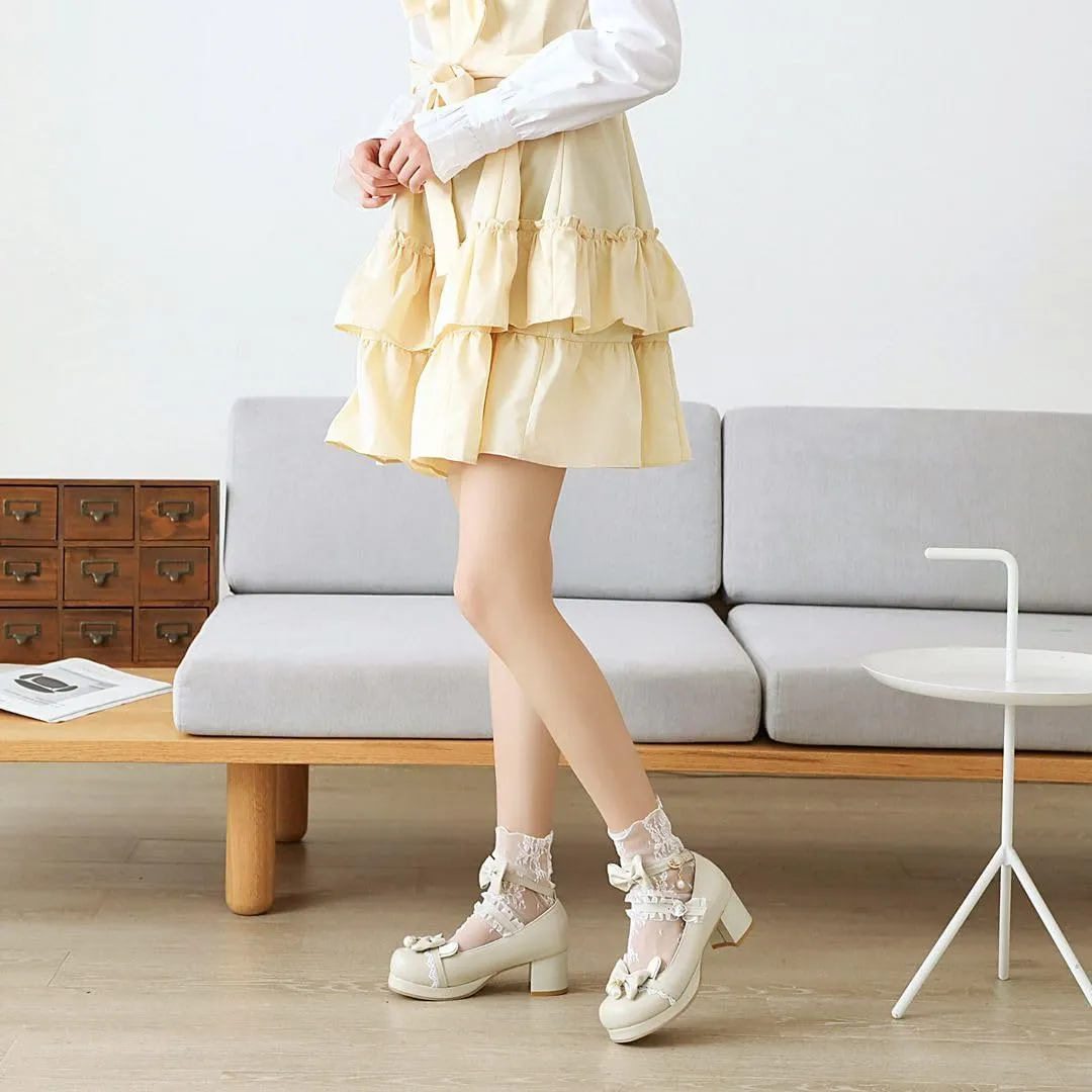 Women's Lolita Mary Jane Heels with Bow, Kawaii Chunky Block Ankle Strap Cosplay Shoes, Cute Dress Platform Mary Jane Pumps