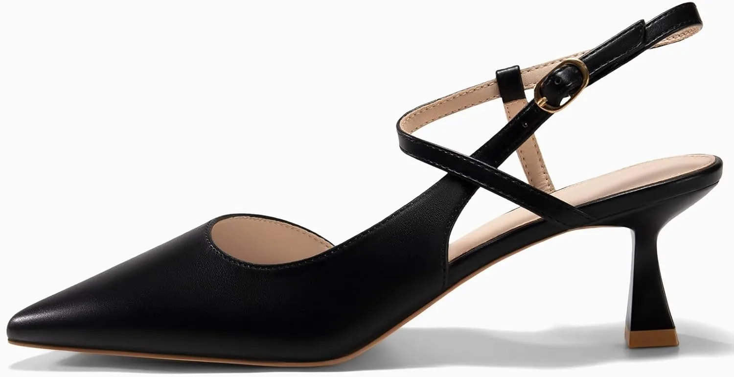 Womens Low Kitten Heel Closed Pointed Toe Slingback Pumps Heels Slip On Heeled Sandals Dress Shoes