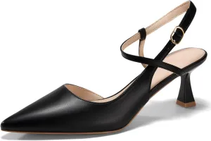 Womens Low Kitten Heel Closed Pointed Toe Slingback Pumps Heels Slip On Heeled Sandals Dress Shoes