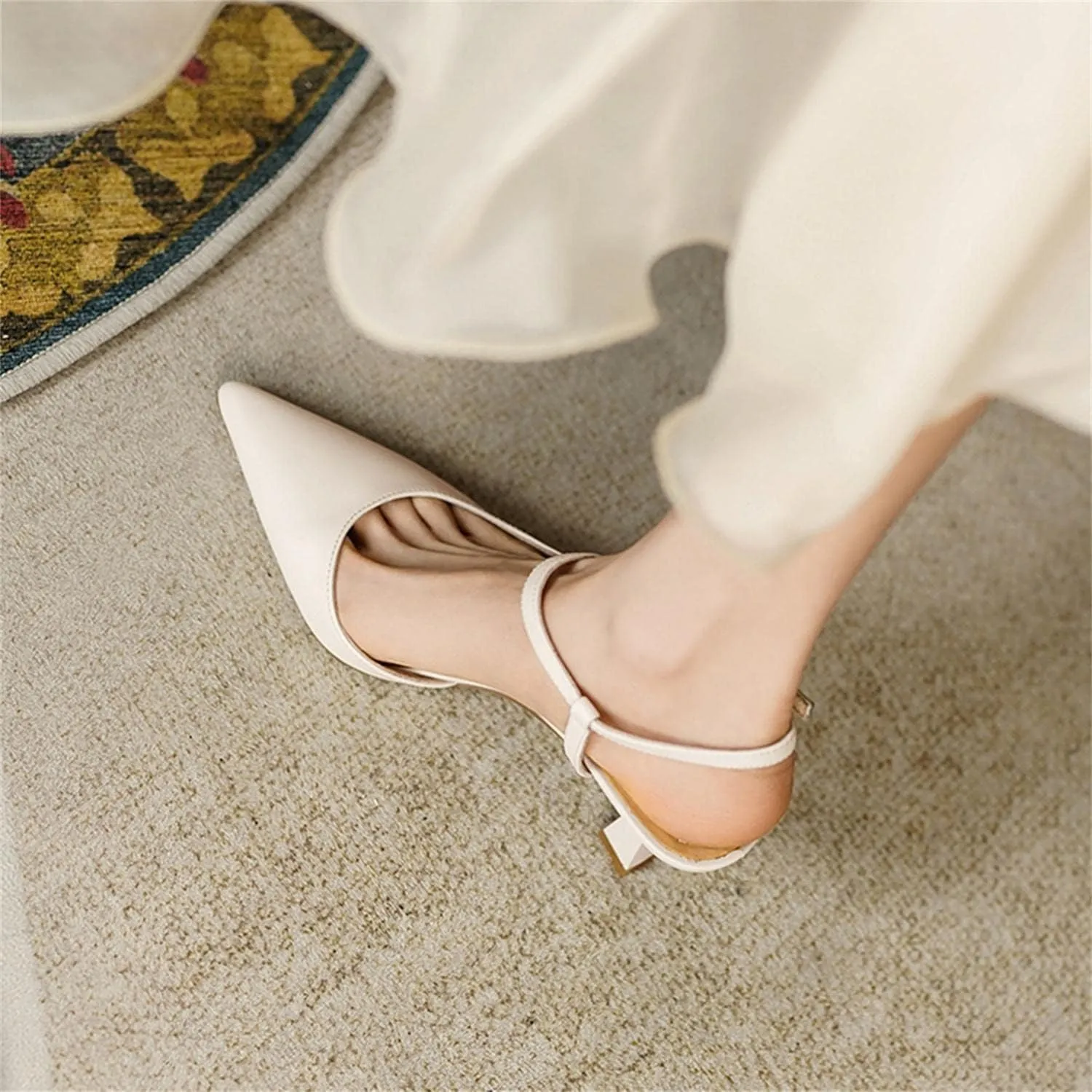 Womens Low Kitten Heel Closed Pointed Toe Slingback Pumps Heels Slip On Heeled Sandals Dress Shoes