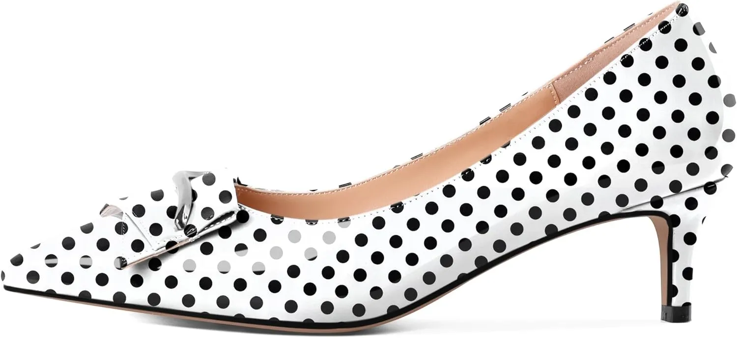 Women's Low Kitten Heels Closed Pointey Toe Pumps Low Stiletto Heels Slip-on Buckle Pumps Wedding Bridal Party 2 Inches Dress Shoes
