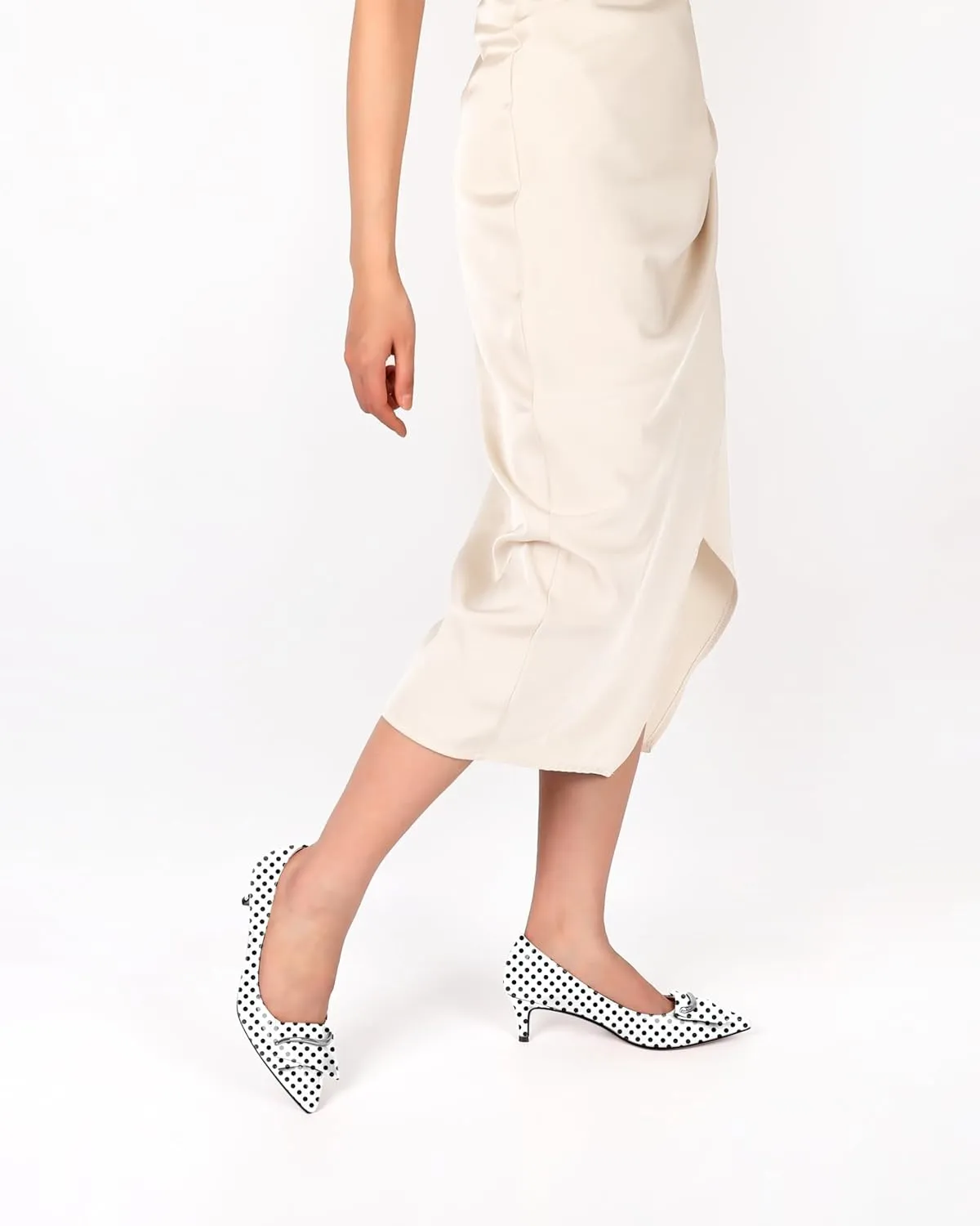 Women's Low Kitten Heels Closed Pointey Toe Pumps Low Stiletto Heels Slip-on Buckle Pumps Wedding Bridal Party 2 Inches Dress Shoes