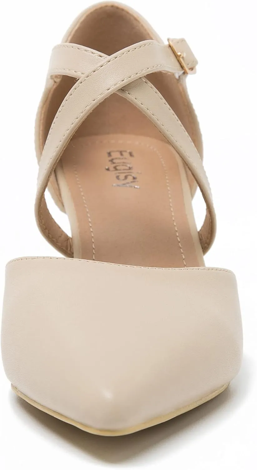 Women's Low Kitten Heels Pointed Toe Pumps Cross Strap Closed Toe D'Orsay Dress Wedding Bridal Party Office Shoes