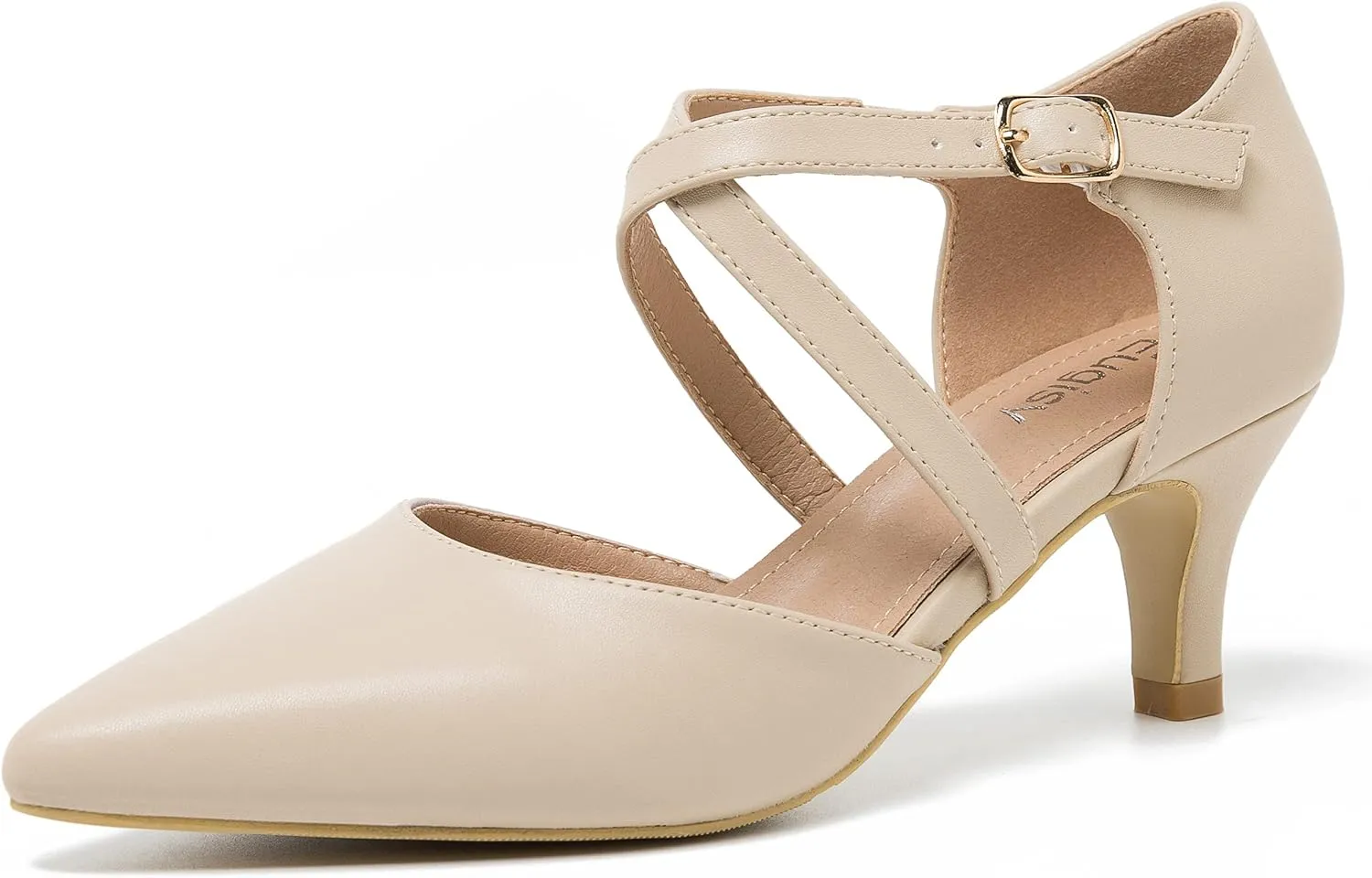 Women's Low Kitten Heels Pointed Toe Pumps Cross Strap Closed Toe D'Orsay Dress Wedding Bridal Party Office Shoes