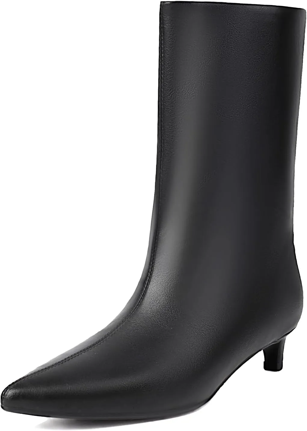 Women's Mid Calf Boots Wide Calf Kitten Heel Pointed Toe Pull On Low Heel Fall Boots