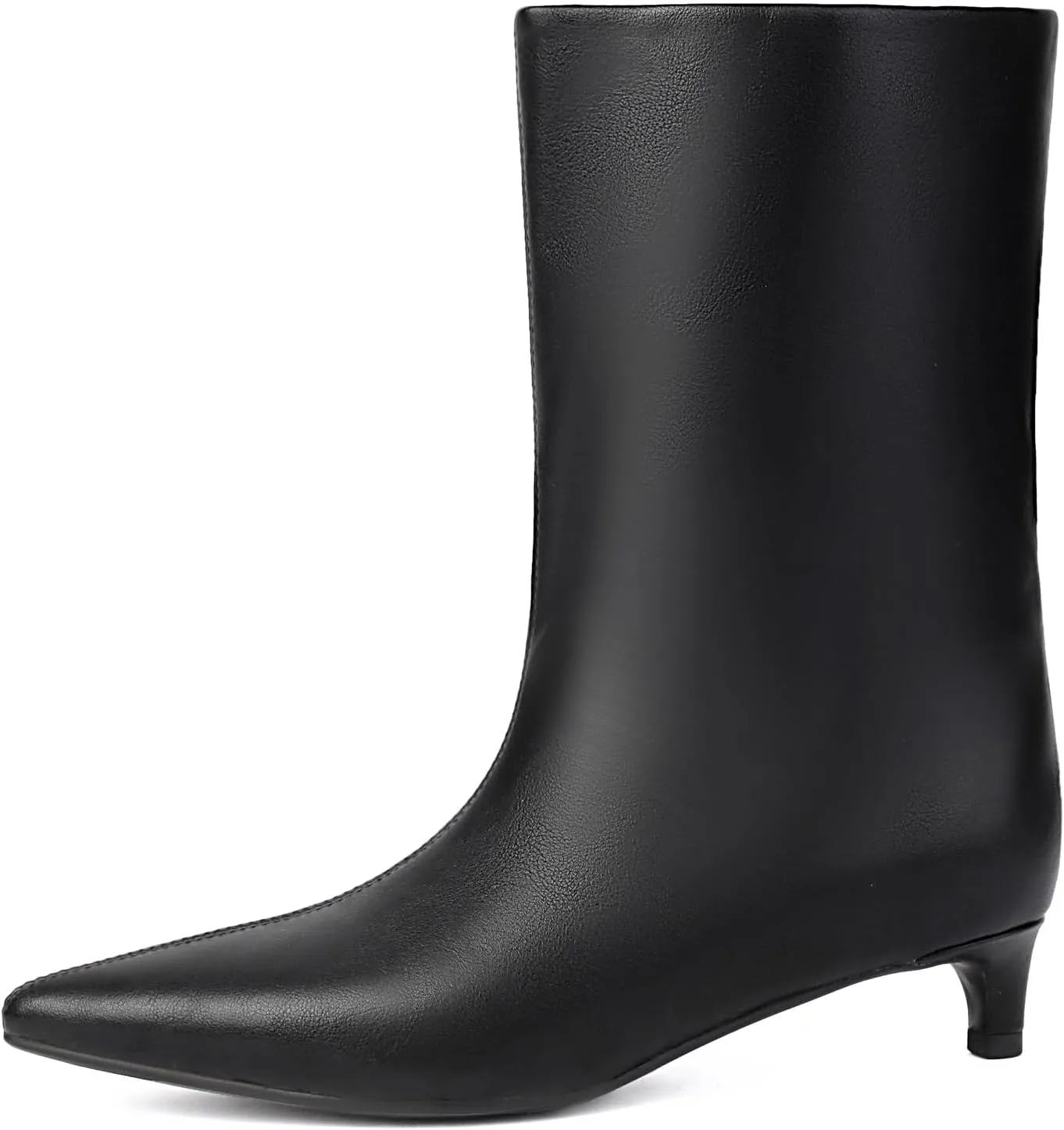 Women's Mid Calf Boots Wide Calf Kitten Heel Pointed Toe Pull On Low Heel Fall Boots