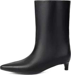 Women's Mid Calf Boots Wide Calf Kitten Heel Pointed Toe Pull On Low Heel Fall Boots