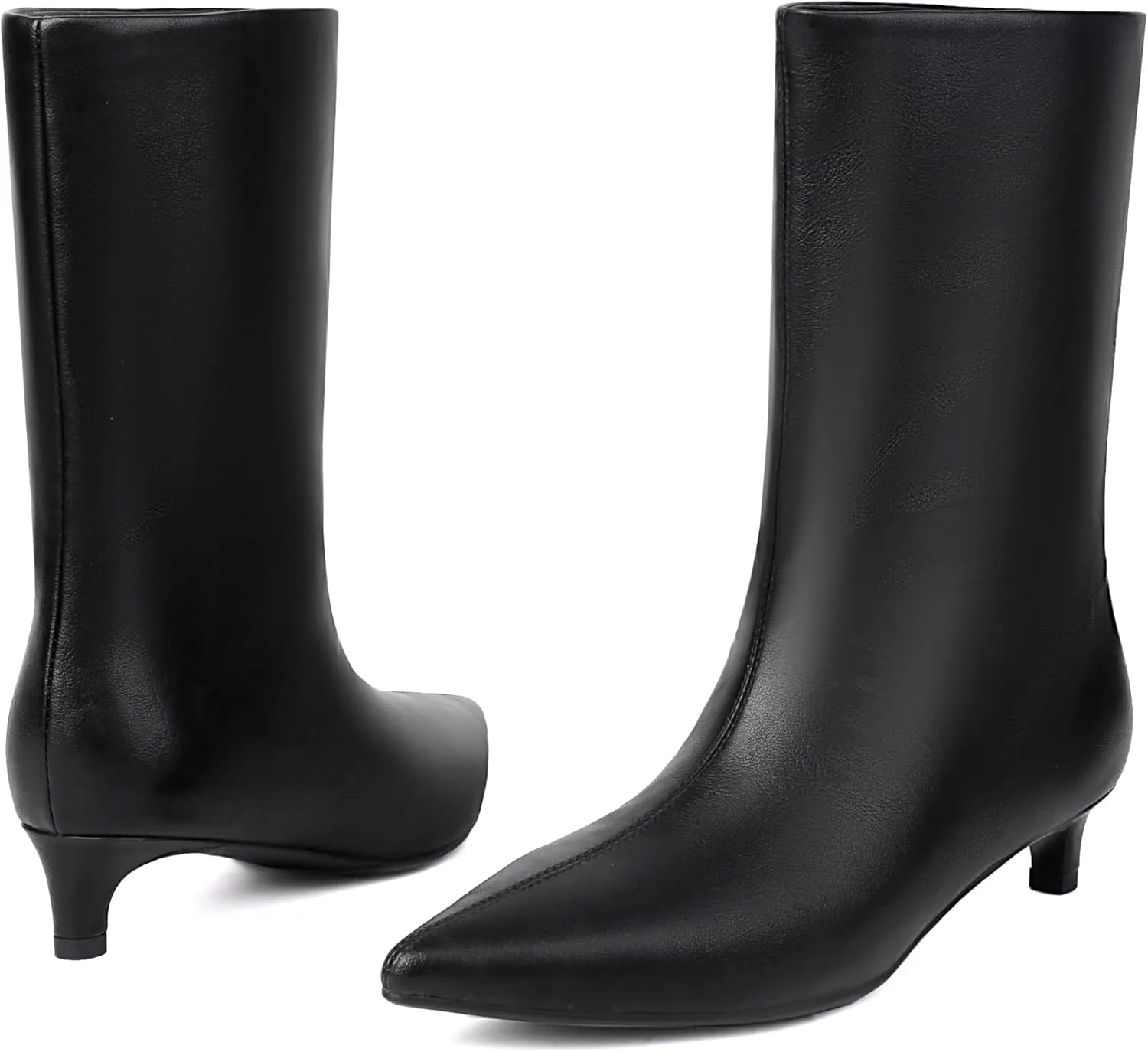 Women's Mid Calf Boots Wide Calf Kitten Heel Pointed Toe Pull On Low Heel Fall Boots