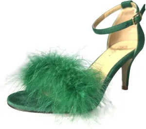 Women's Open Toe Ankle Strap Fluffy Feather Stiletto High Heel Dress Sandal