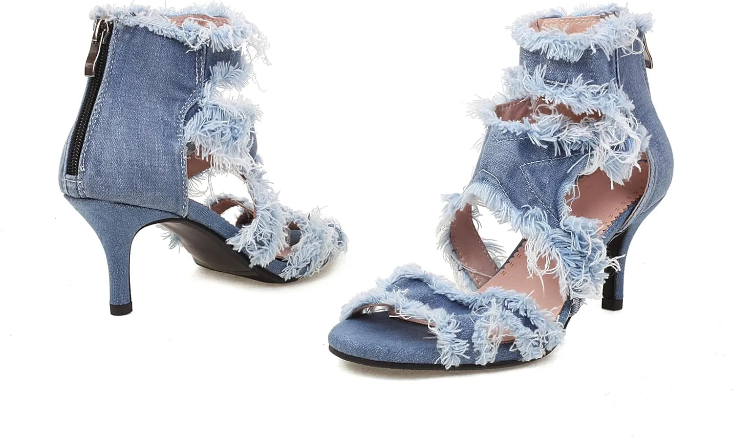 Women's Open Toe Denim High Heeled Sandals Fashion Comfortable Ankle Strap Stiletto Shoes