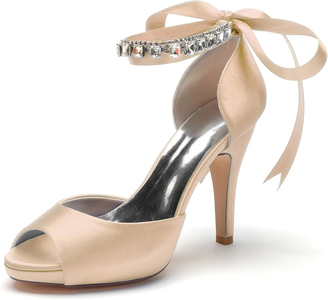 Women's Open Toe Heel Pumps Pearl Ankle Strap Lace-up Prom Wedding Dress Shoes Bridal Sandals