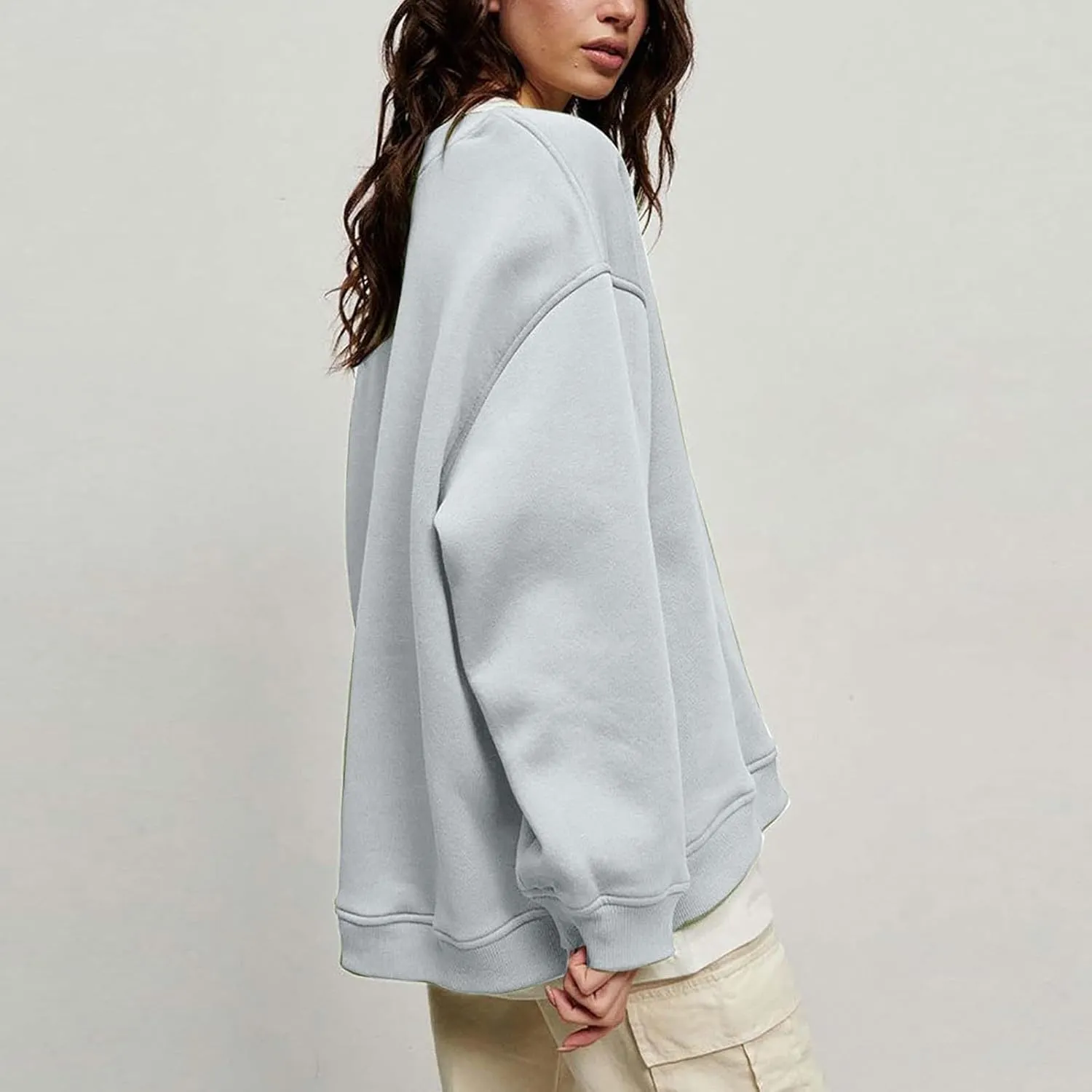 Women's Oversized Long Sleeve Sweatshirts Pure Color Round Neck Casual Pullover Shirt Fashion Going Out Clothes