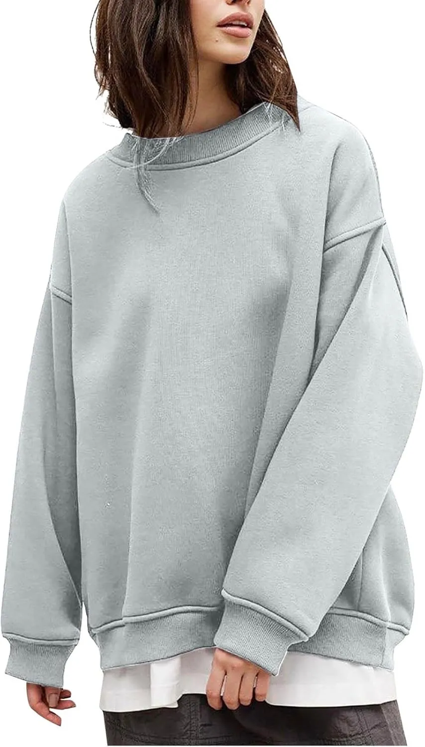 Women's Oversized Long Sleeve Sweatshirts Pure Color Round Neck Casual Pullover Shirt Fashion Going Out Clothes