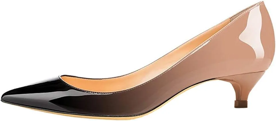 Women's Patent Leather Slip On Pointed Toe Ultra Low Kitten Heel Basic Dress Pumps Shoes
