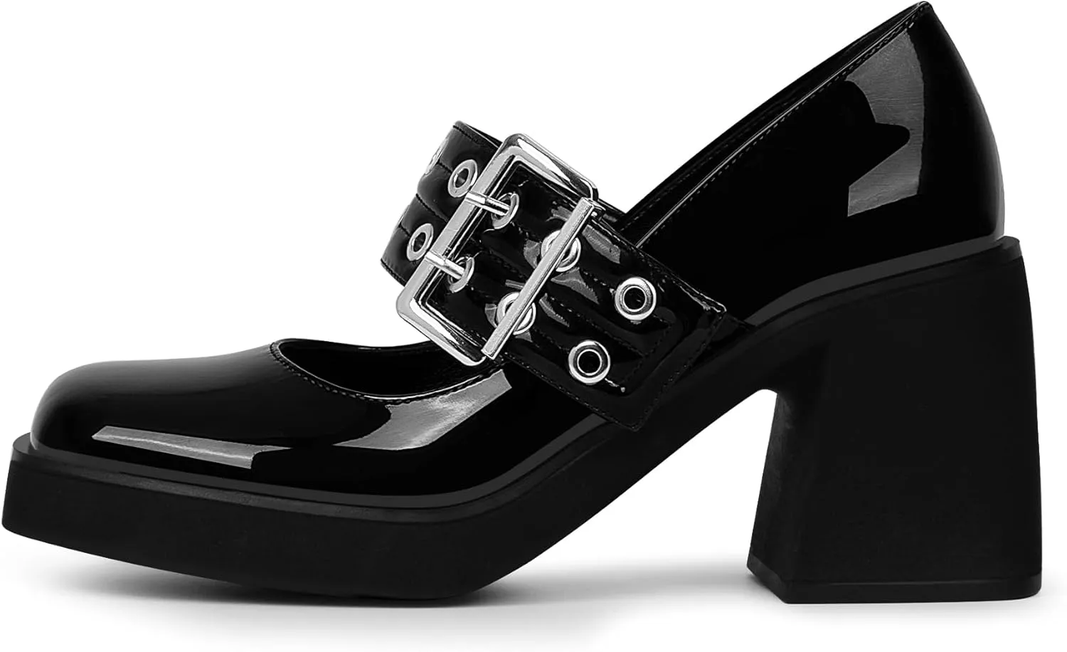 Women's Plafrom Block High Heel Buckle Strap Mary Janes Pumps Punk Closed Toe Shoes