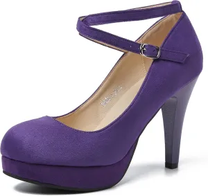 Women's Platform High Heels Closed Toe Pumps Strappy Cross Ankle Strap Shoes