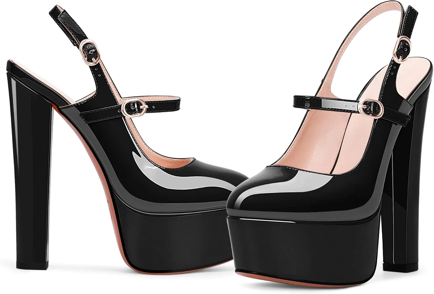 Women's Platform Sexy Chunky High Heel Slingbacks Pumps Round Toe Ankle Strap Party Dress Shoes