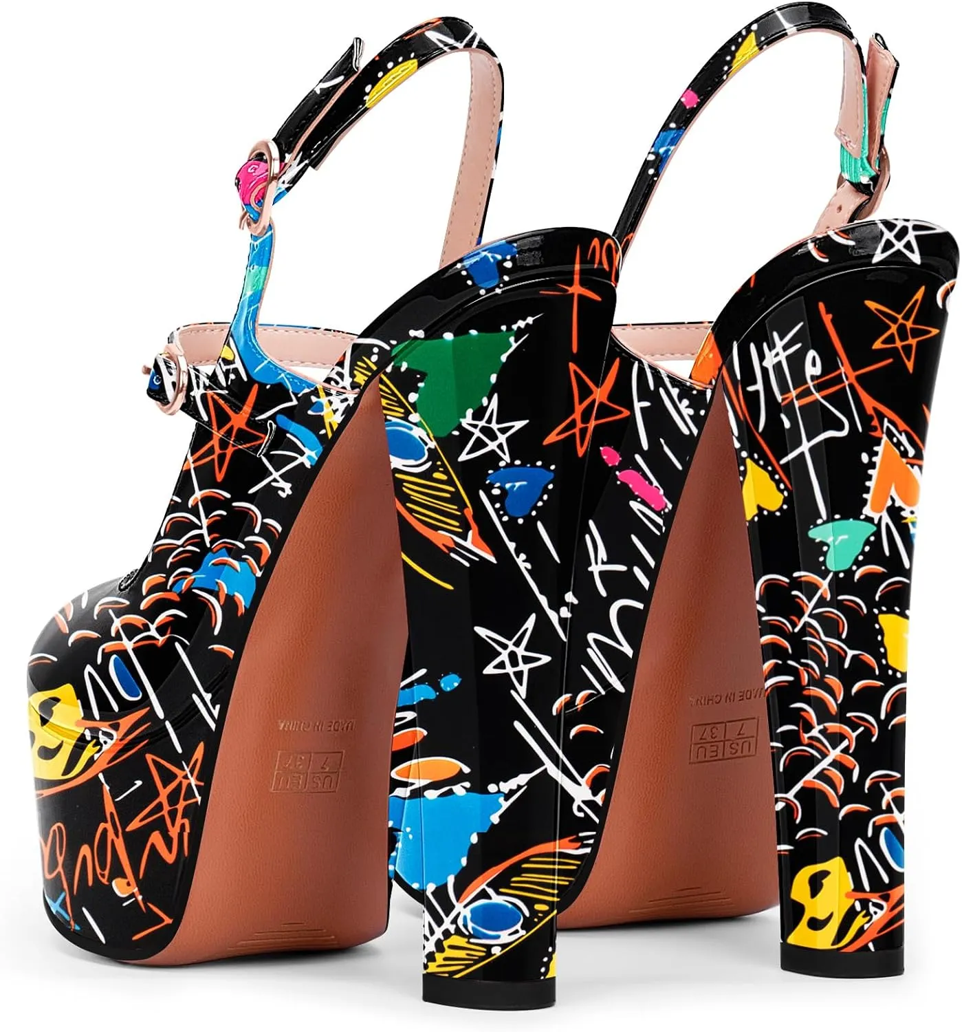 Women's Platform Sexy Chunky High Heel Slingbacks Pumps Round Toe Ankle Strap Party Dress Shoes