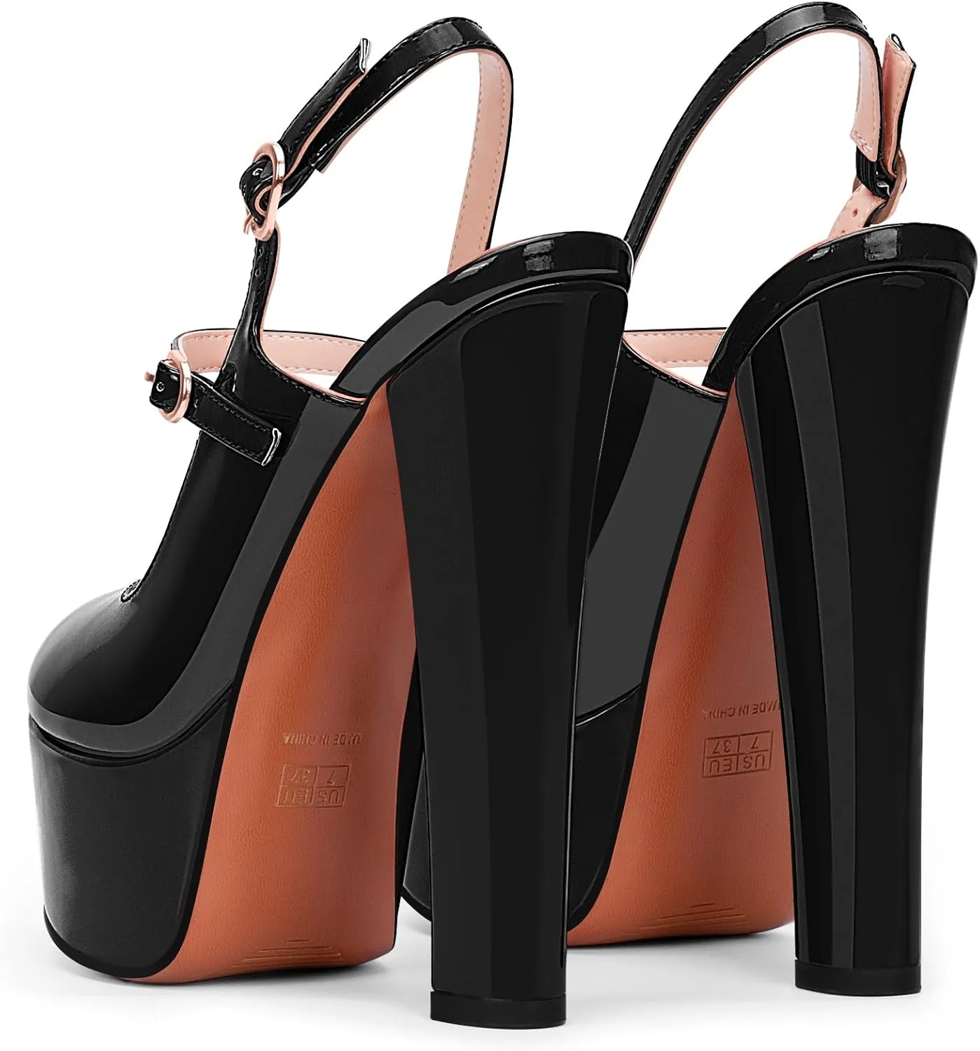 Women's Platform Sexy Chunky High Heel Slingbacks Pumps Round Toe Ankle Strap Party Dress Shoes