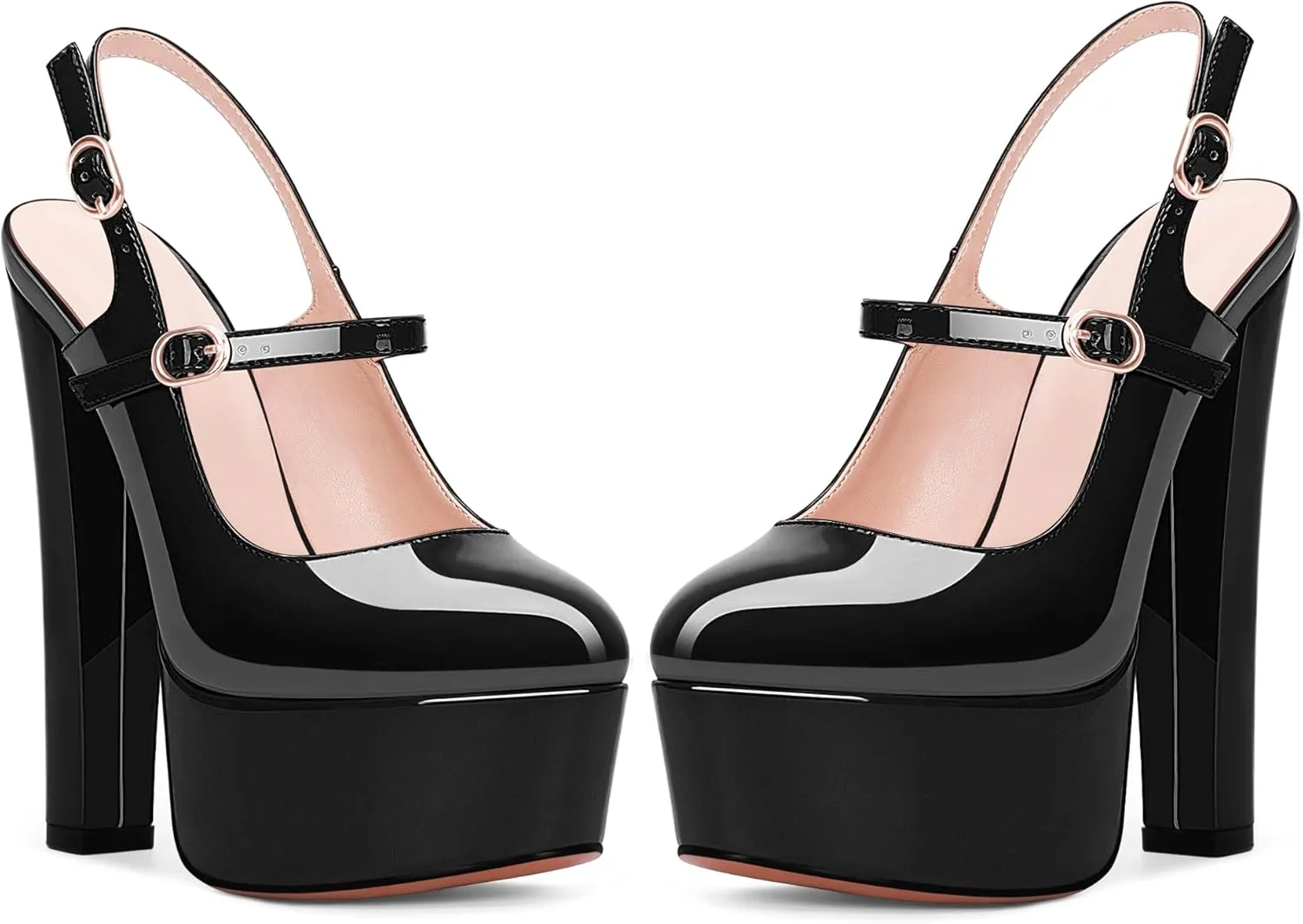 Women's Platform Sexy Chunky High Heel Slingbacks Pumps Round Toe Ankle Strap Party Dress Shoes