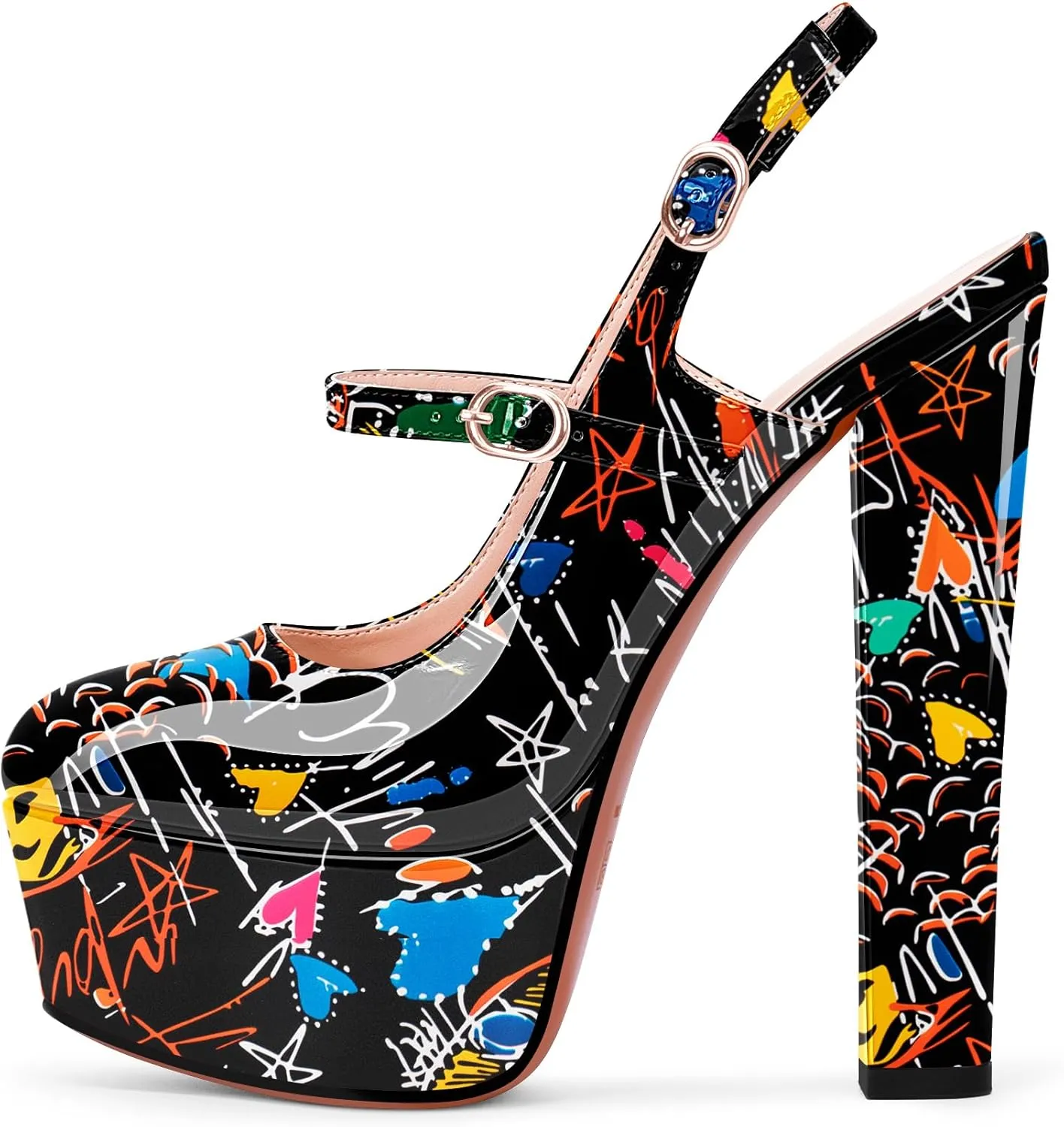 Women's Platform Sexy Chunky High Heel Slingbacks Pumps Round Toe Ankle Strap Party Dress Shoes