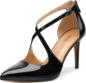 Womens Ponited Toe High Heel Pumps Crisscross Strap Sandals Open Side Stiletto Heel Dress Shoes