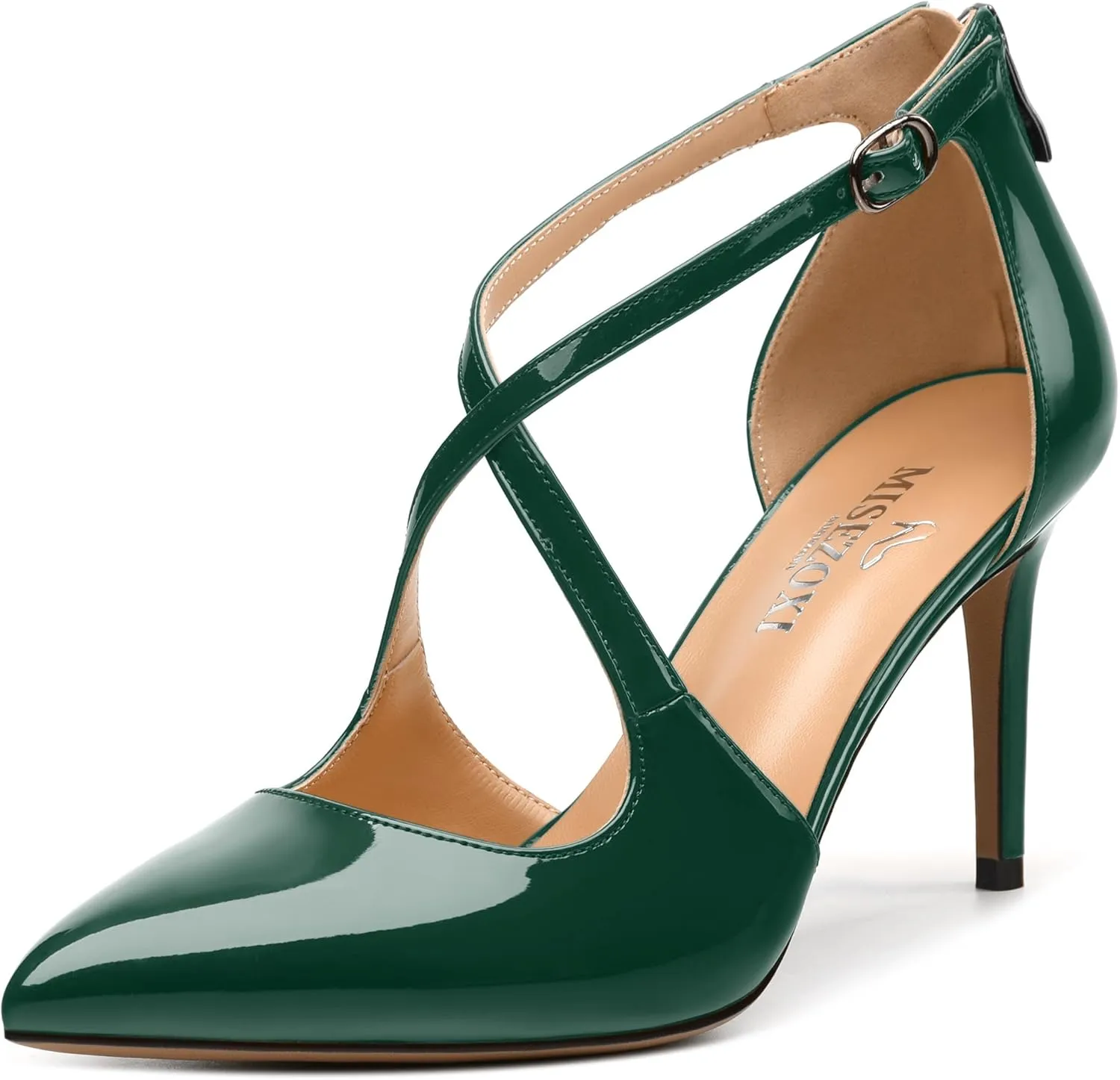 Womens Ponited Toe High Heel Pumps Crisscross Strap Sandals Open Side Stiletto Heel Dress Shoes