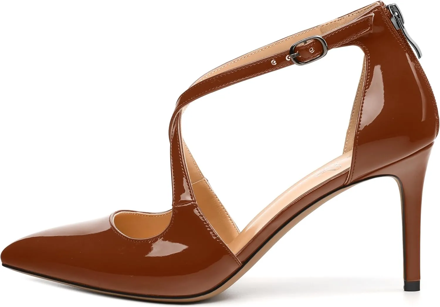 Womens Ponited Toe High Heel Pumps Crisscross Strap Sandals Open Side Stiletto Heel Dress Shoes