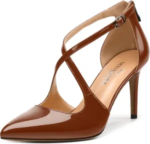 Womens Ponited Toe High Heel Pumps Crisscross Strap Sandals Open Side Stiletto Heel Dress Shoes