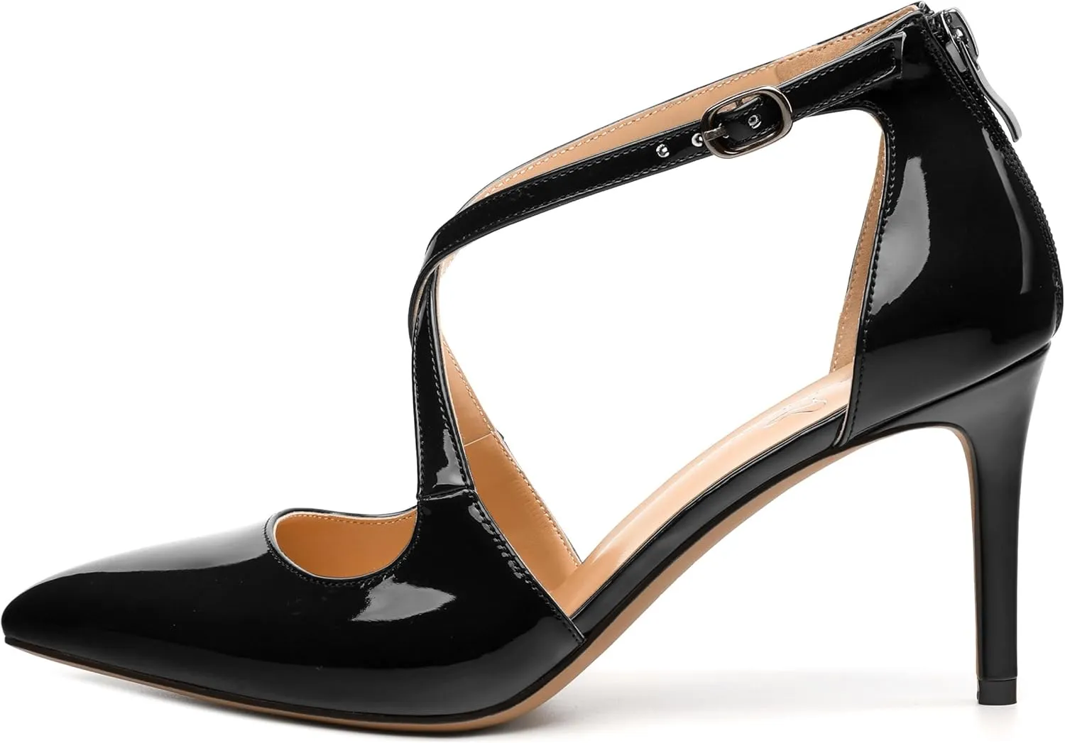 Womens Ponited Toe High Heel Pumps Crisscross Strap Sandals Open Side Stiletto Heel Dress Shoes