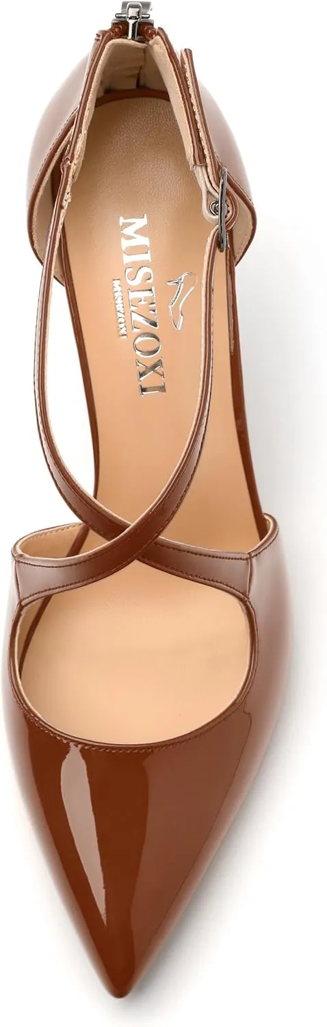 Womens Ponited Toe High Heel Pumps Crisscross Strap Sandals Open Side Stiletto Heel Dress Shoes