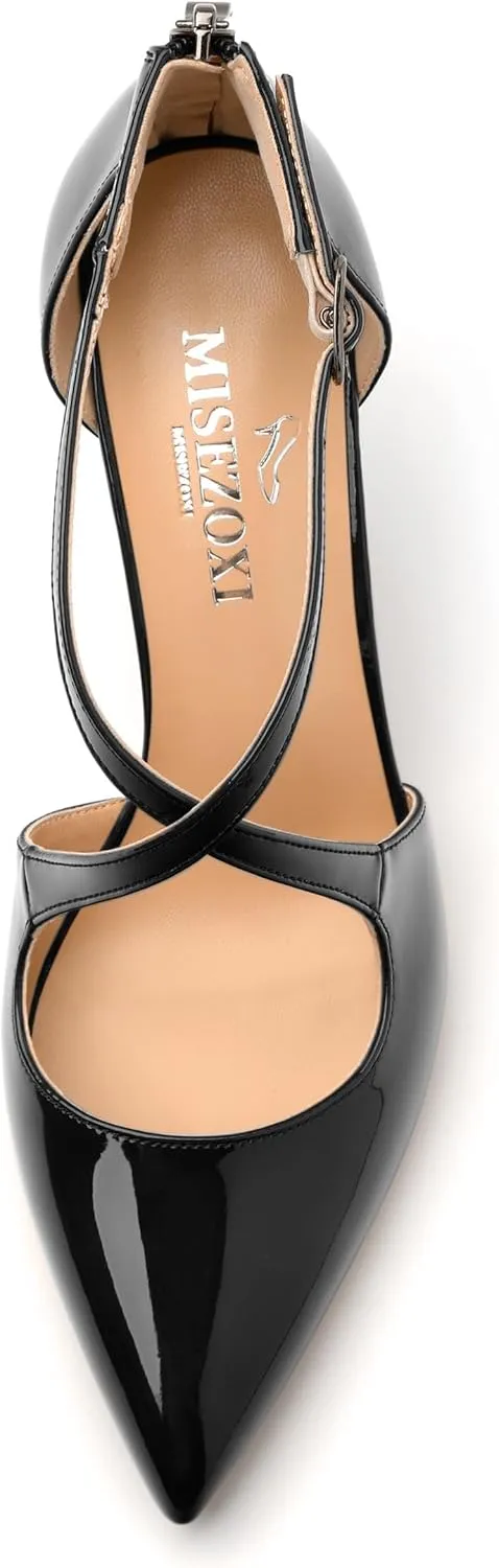 Womens Ponited Toe High Heel Pumps Crisscross Strap Sandals Open Side Stiletto Heel Dress Shoes