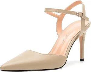 Women's Pumps, Buckle Adjustable Strap Pointed Toe Stiletto Heels, Fashion Matte High Heel Shoes for Women