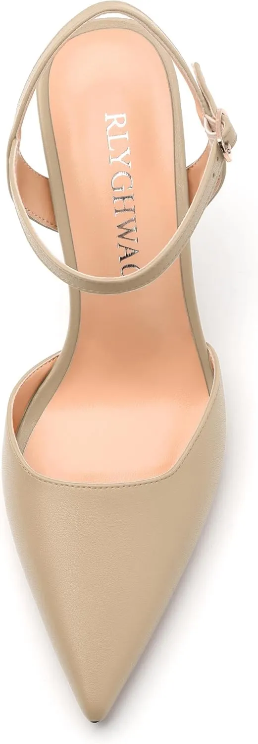 Women's Pumps, Buckle Adjustable Strap Pointed Toe Stiletto Heels, Fashion Matte High Heel Shoes for Women