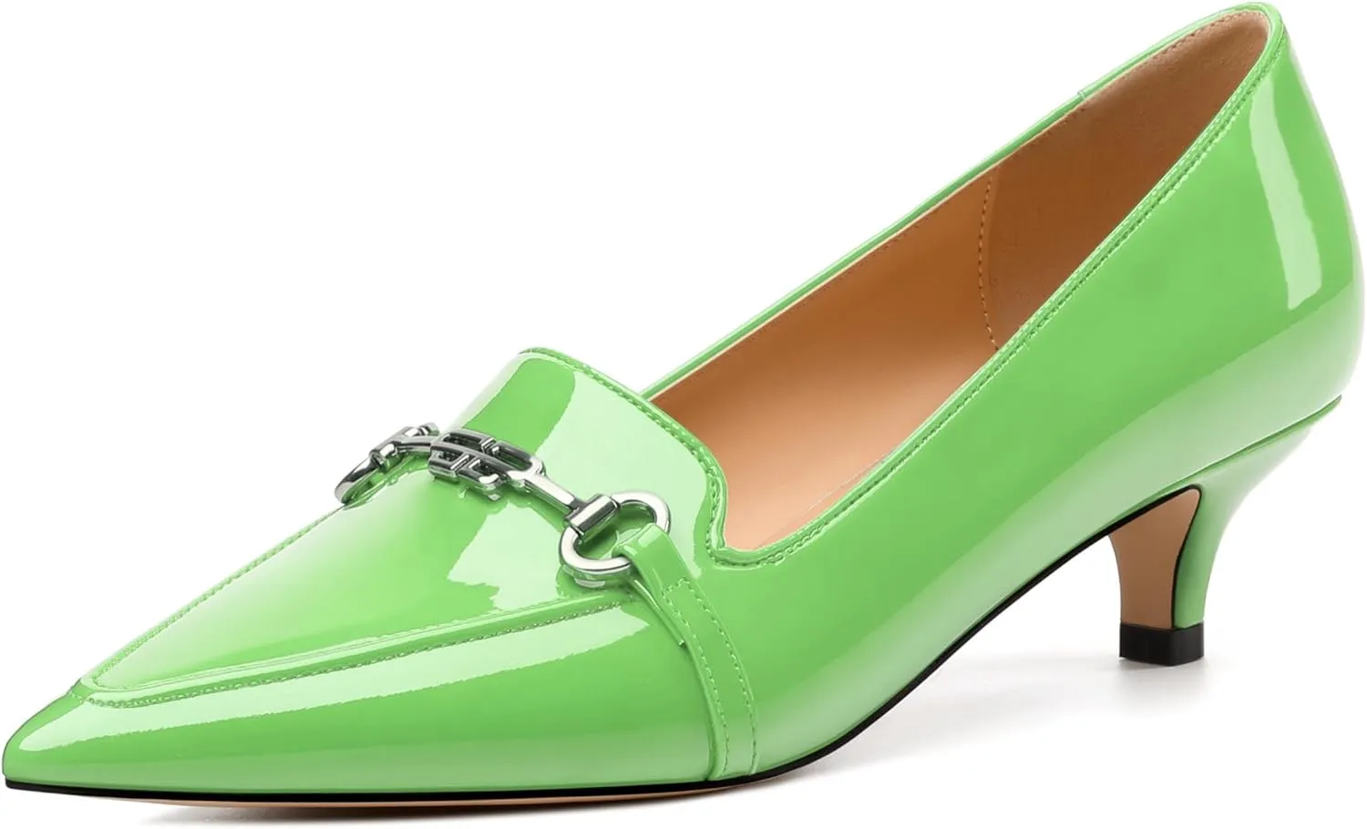 Women‘s Pumps - Fashion Pointed Closed Toe Heels for Women, Stiletto Low Kitten Heel Metal Buckle Dress Work Shoes