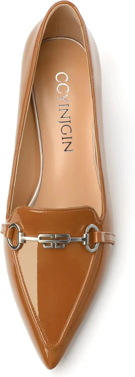 Women‘s Pumps - Fashion Pointed Closed Toe Heels for Women, Stiletto Low Kitten Heel Metal Buckle Dress Work Shoes