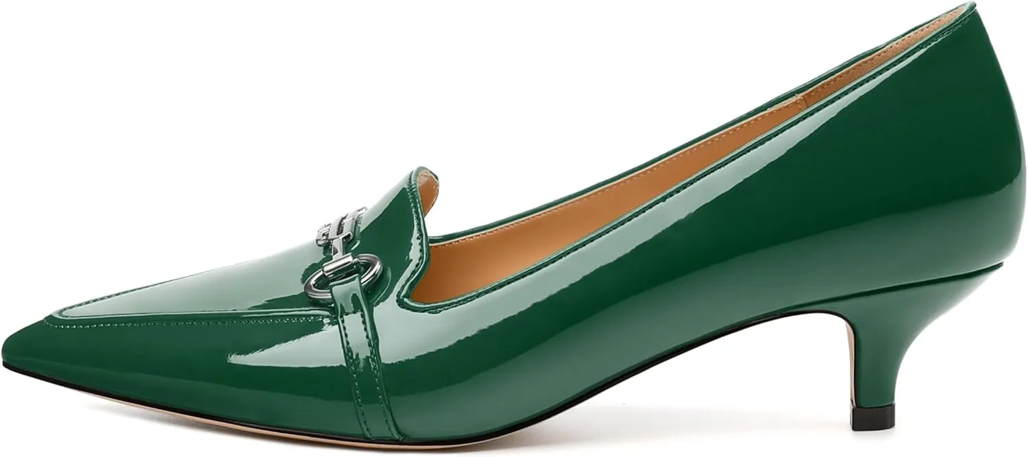 Women‘s Pumps - Fashion Pointed Closed Toe Heels for Women, Stiletto Low Kitten Heel Metal Buckle Dress Work Shoes