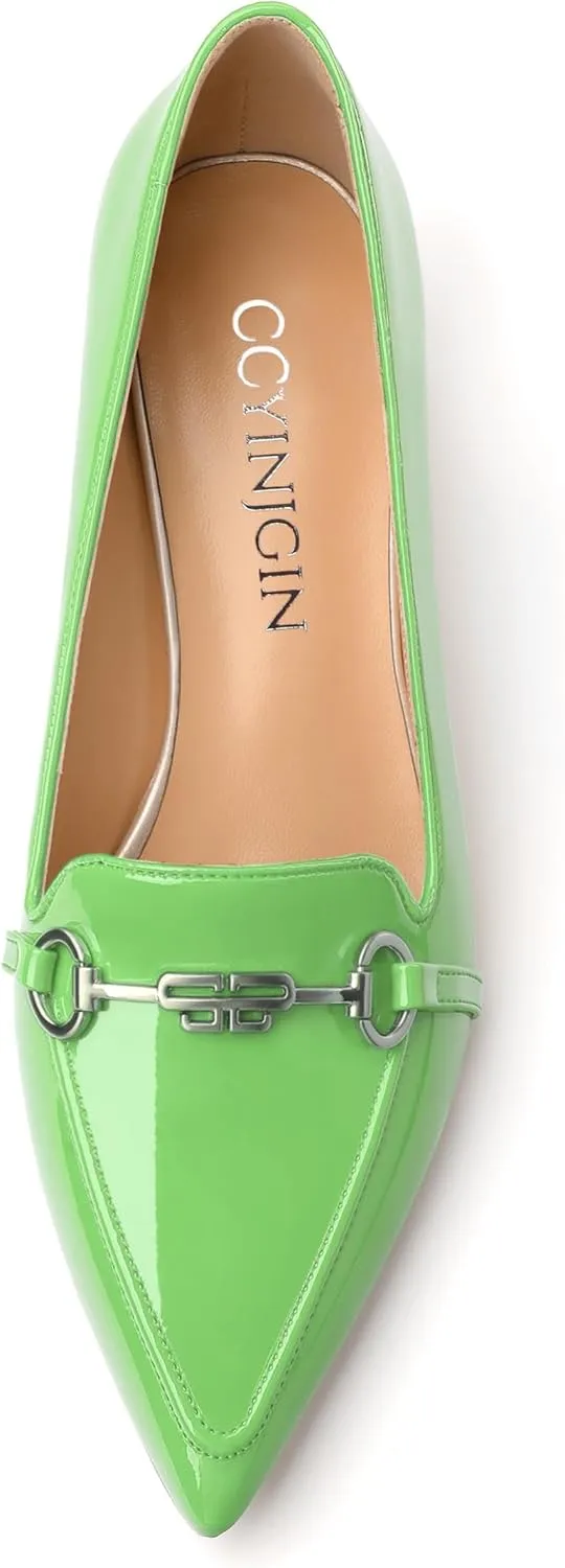 Women‘s Pumps - Fashion Pointed Closed Toe Heels for Women, Stiletto Low Kitten Heel Metal Buckle Dress Work Shoes