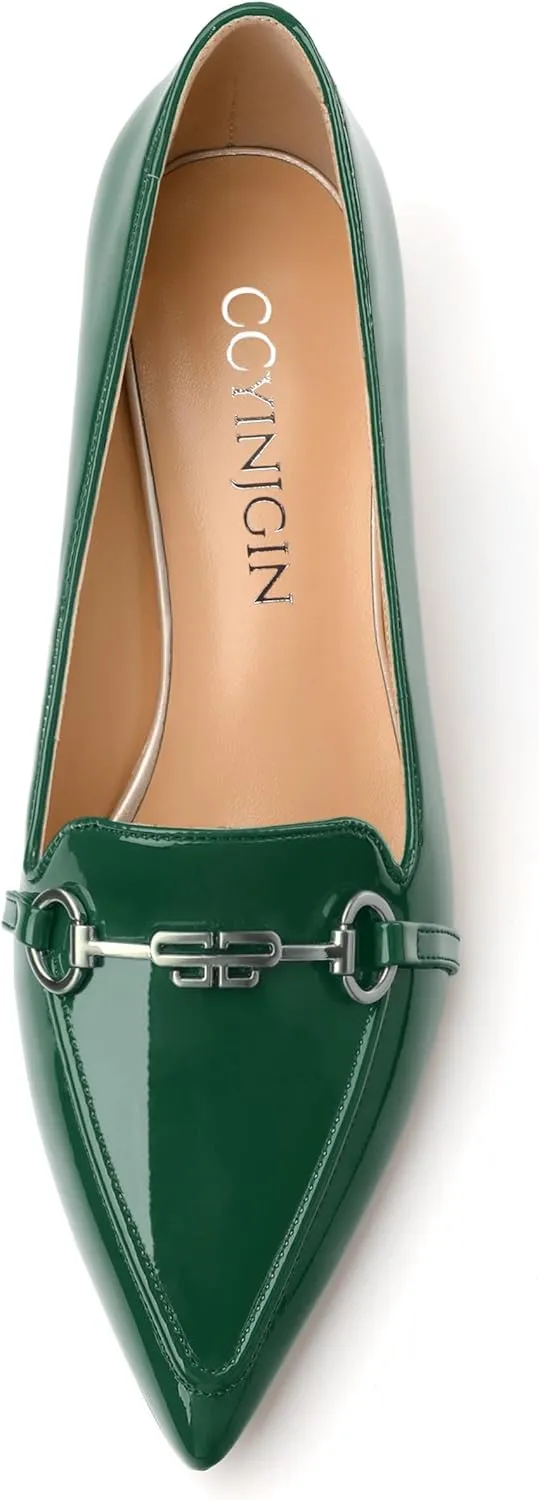 Women‘s Pumps - Fashion Pointed Closed Toe Heels for Women, Stiletto Low Kitten Heel Metal Buckle Dress Work Shoes