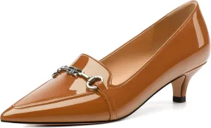 Women‘s Pumps - Fashion Pointed Closed Toe Heels for Women, Stiletto Low Kitten Heel Metal Buckle Dress Work Shoes