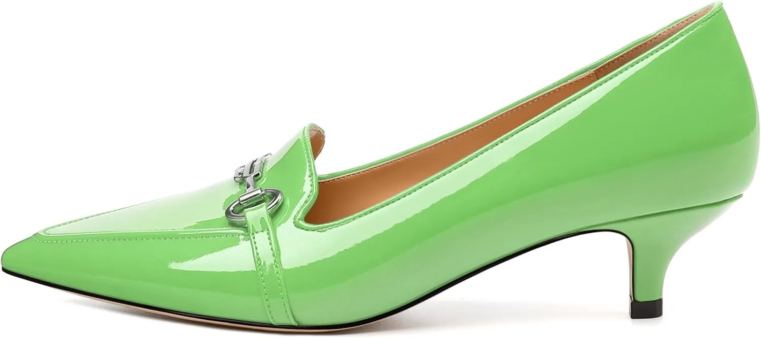 Women‘s Pumps - Fashion Pointed Closed Toe Heels for Women, Stiletto Low Kitten Heel Metal Buckle Dress Work Shoes
