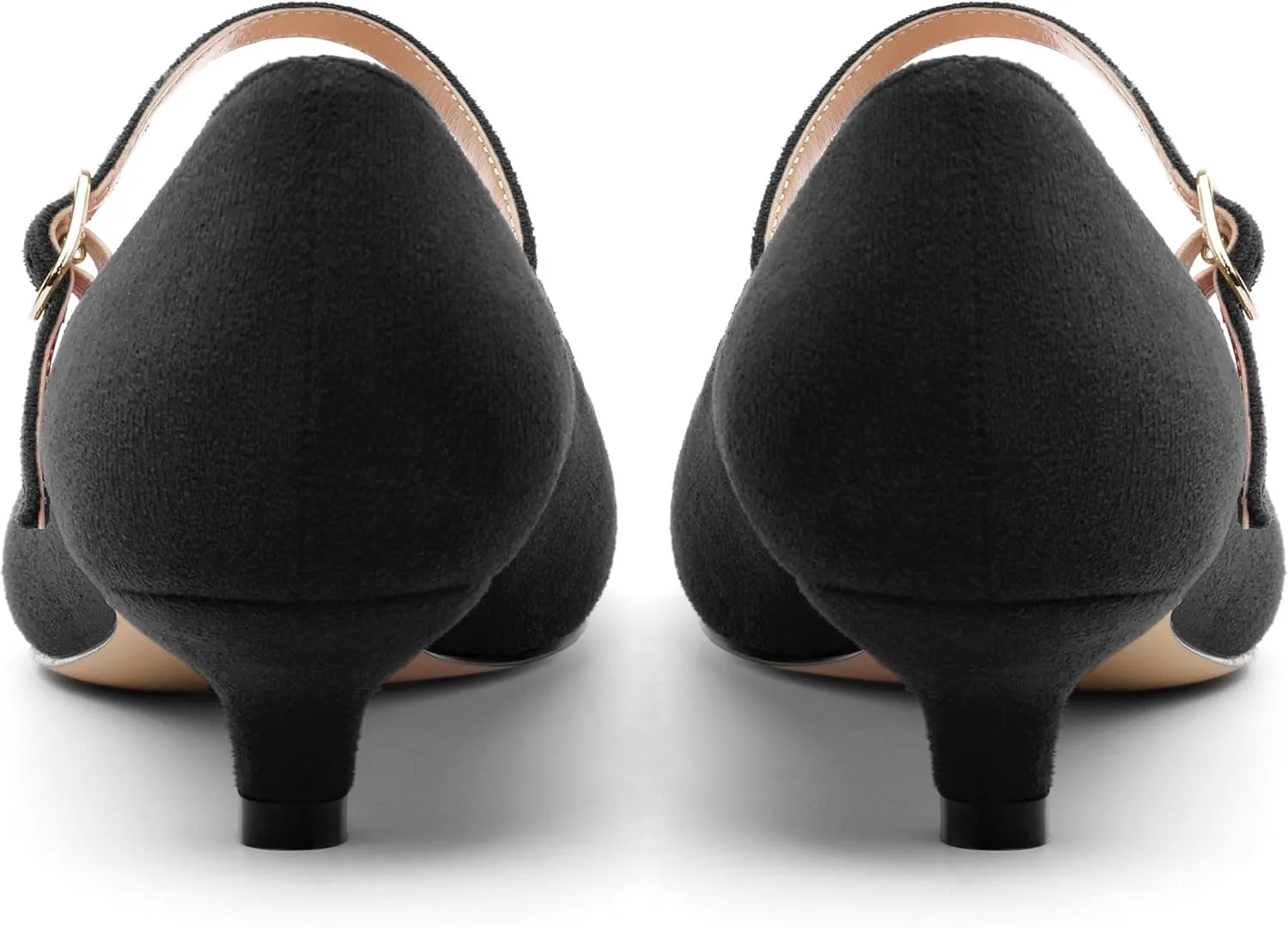 Women's Pumps Low Kitten Heel Mary Janes Closed Suede Pointed Toe Dress Shoes for Women Party Wedding Office 1.4 Inch